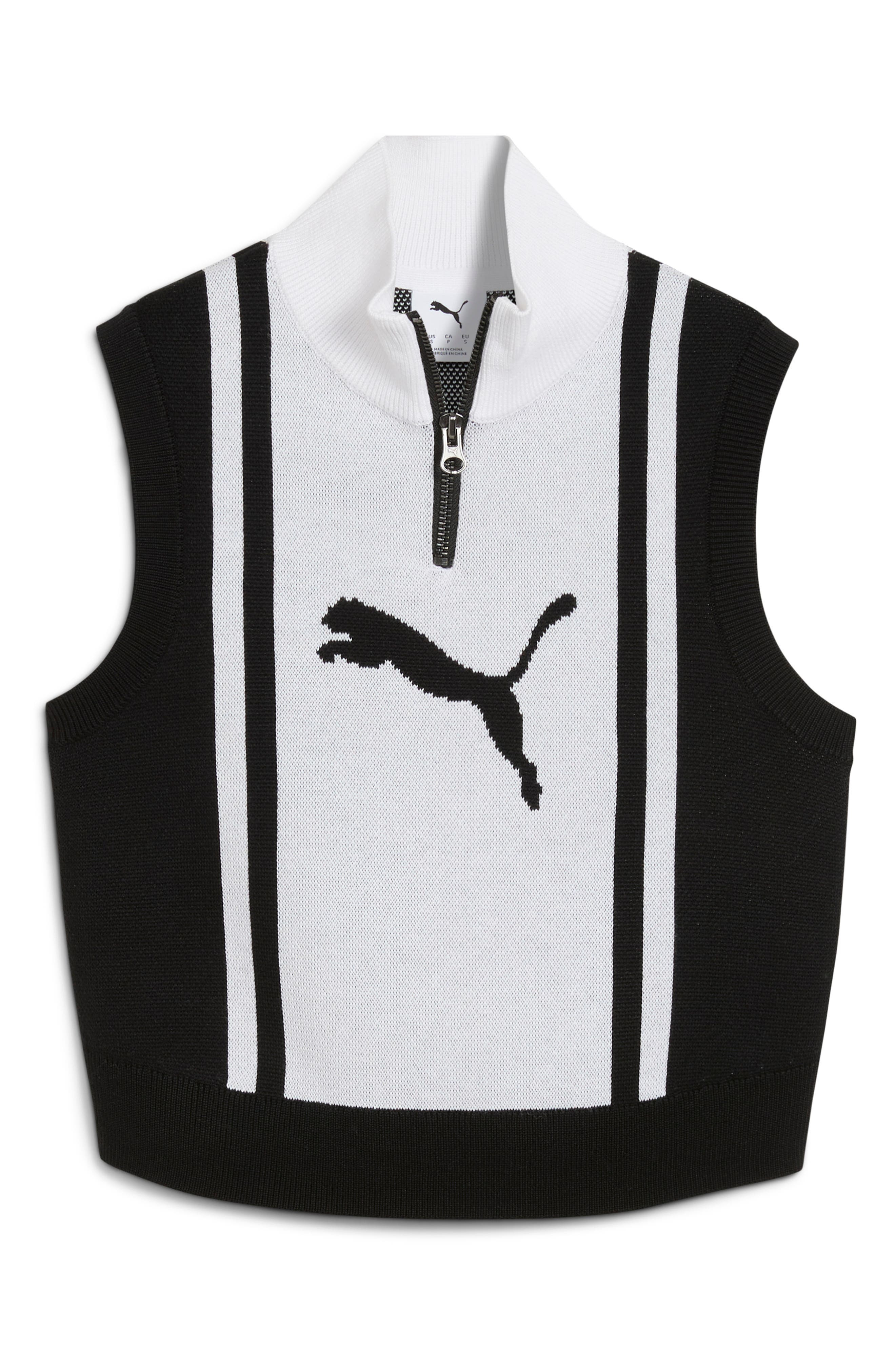 PUMA Future Archive Jacquard Sleeveless Half Zip Knit Crop Top in Puma Black/Puma White at Nordstrom - 4