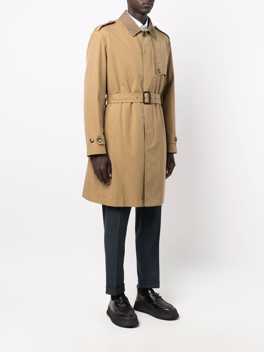 embroidered logo trench coat - 4