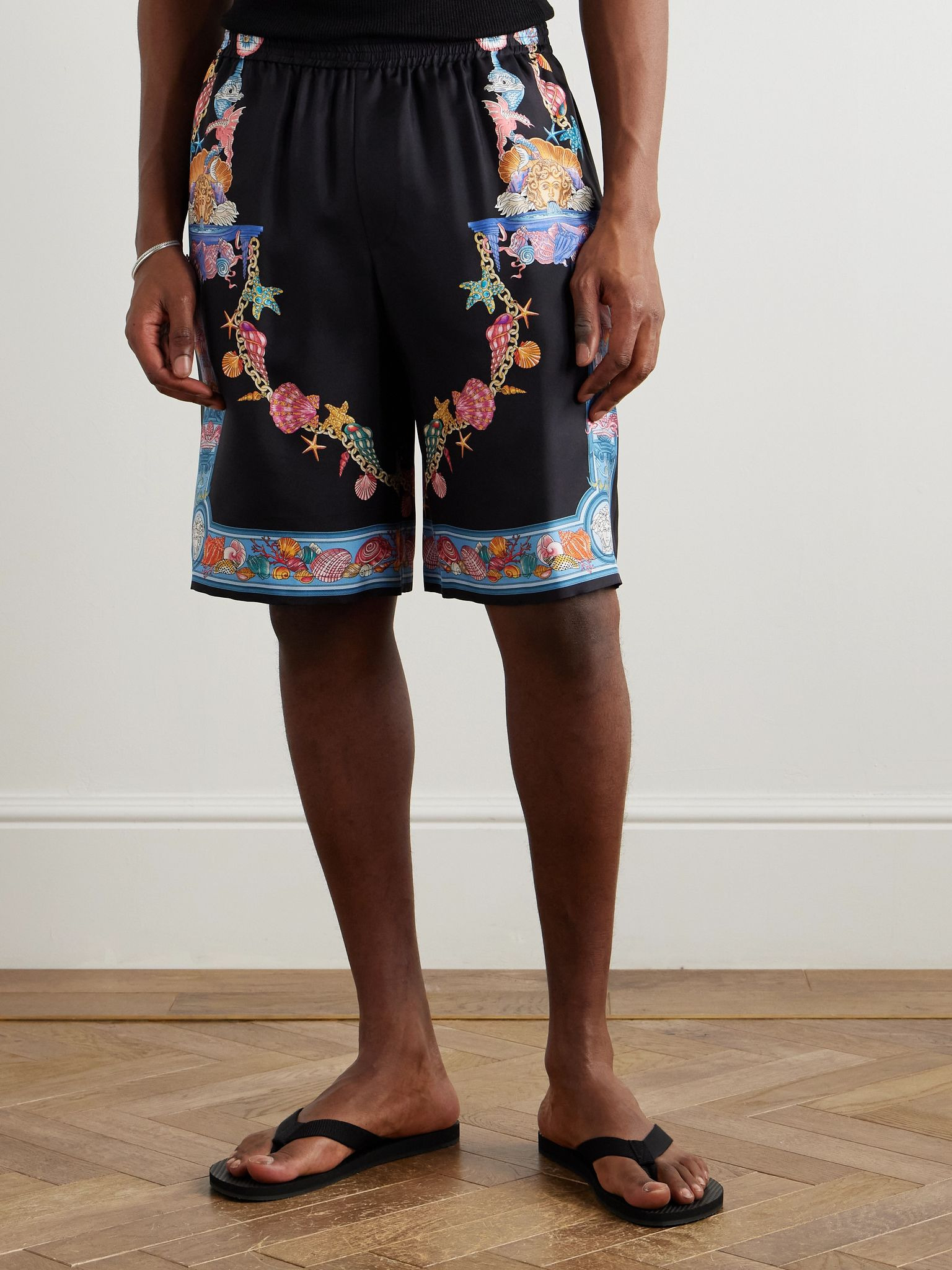 Straight-Leg Printed Silk-Twill Shorts Black - 3