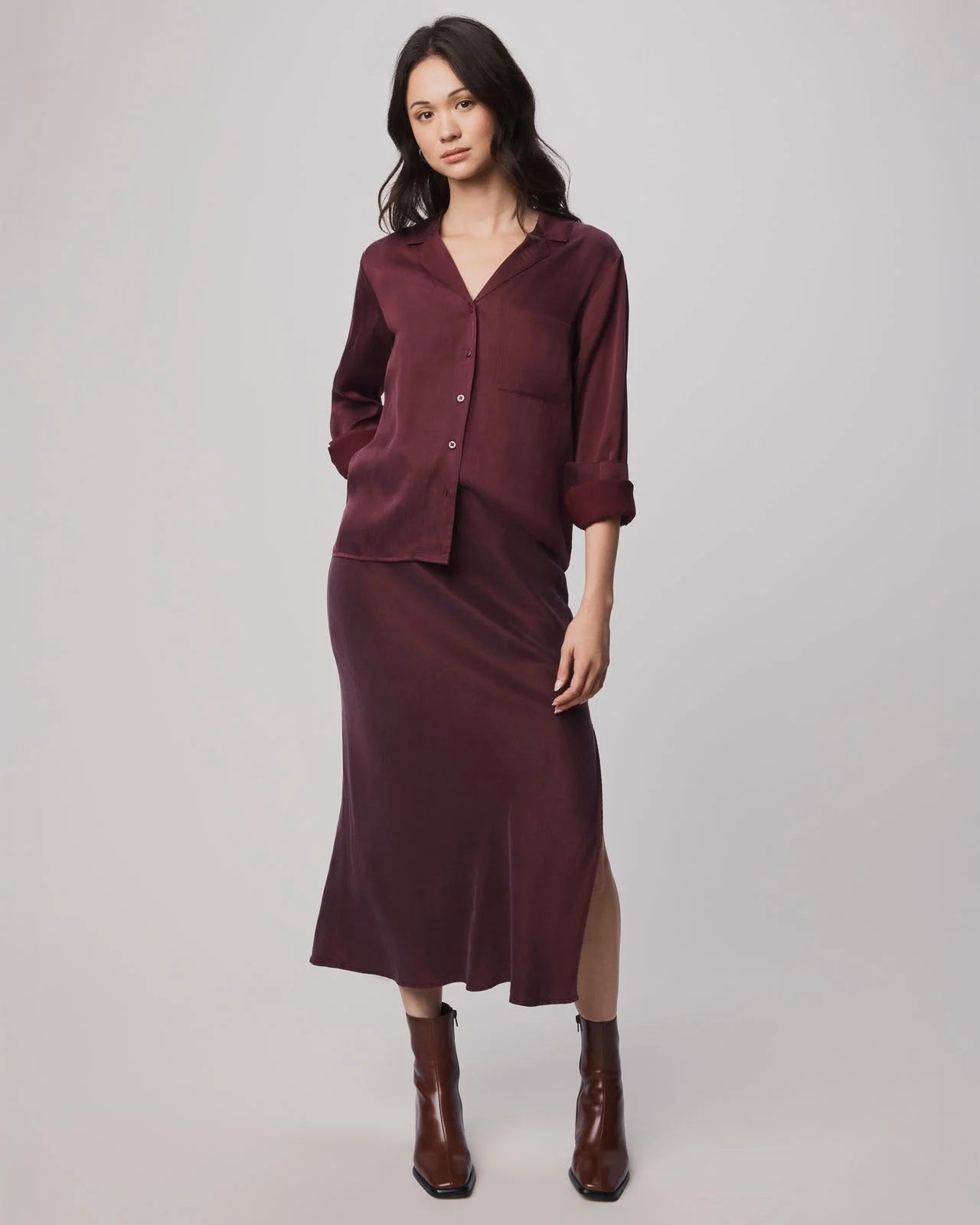 Serena Satin Button Down - 1