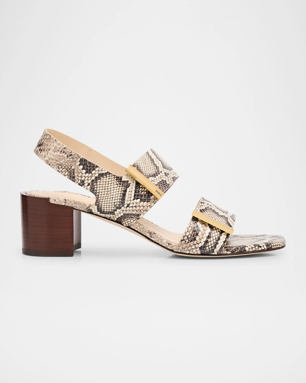 Snake-Printed Leather Block-Heel Sandals - 1