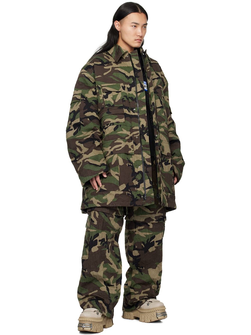 Khaki Runway Metalized Wrinkled Cargo Pants - 4
