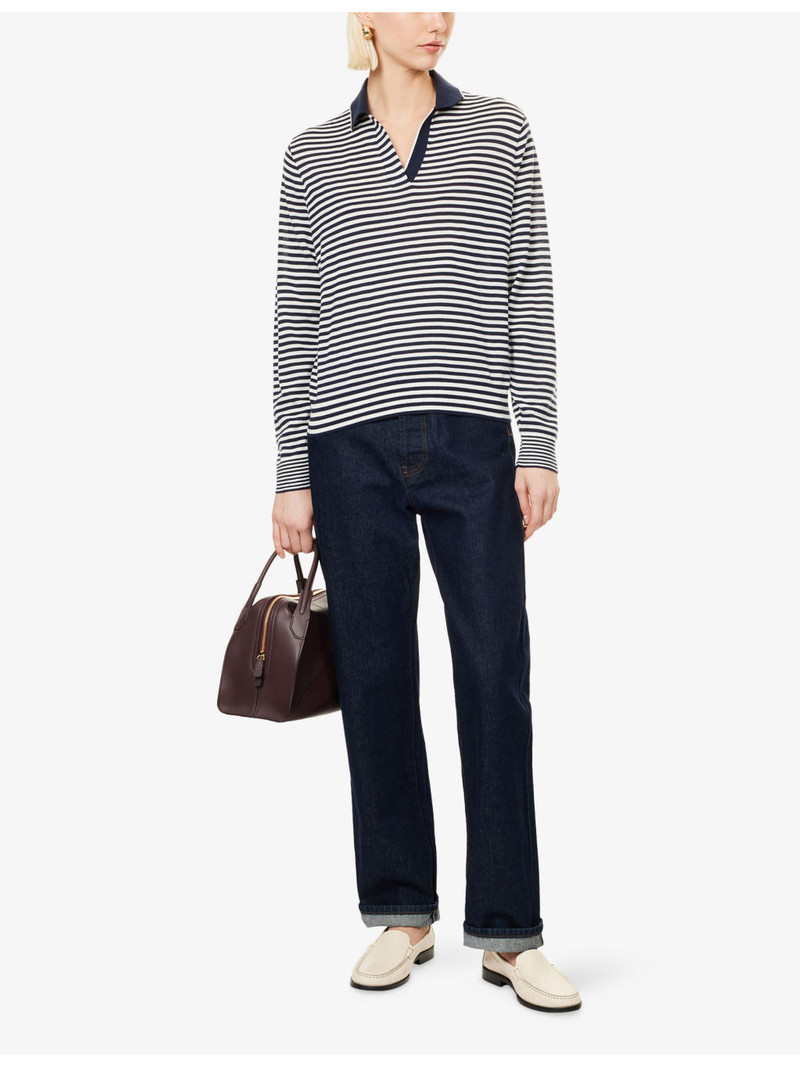 Theory Striped Polo-Collar Wool Jumper outlook