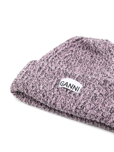 GANNI logo-patch knitted beanie outlook