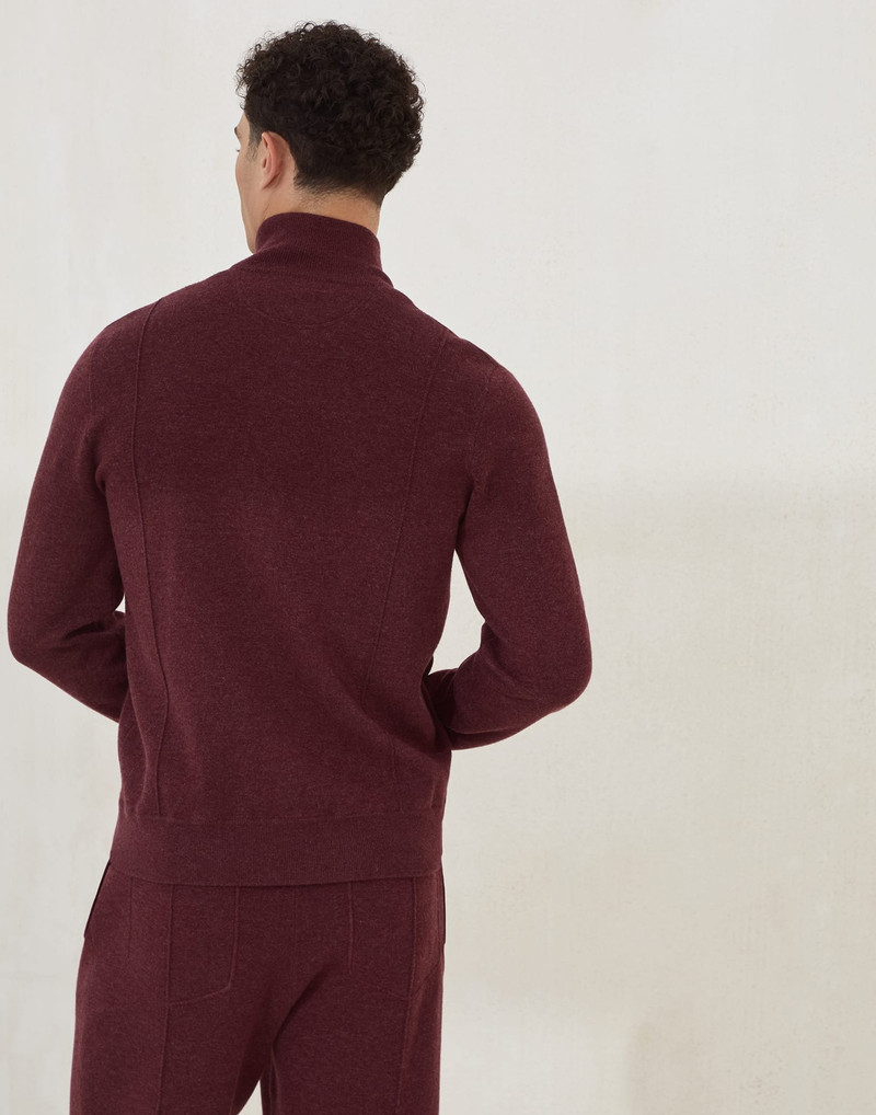 Brunello Cucinelli Cashmere double knit cardigan with zipper and logo outlook