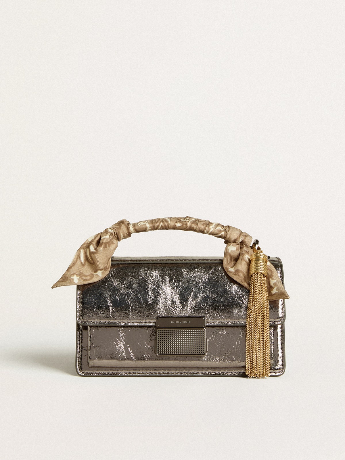 Small Venezia Bag in anthracite-gray metallic leather with black details - 5