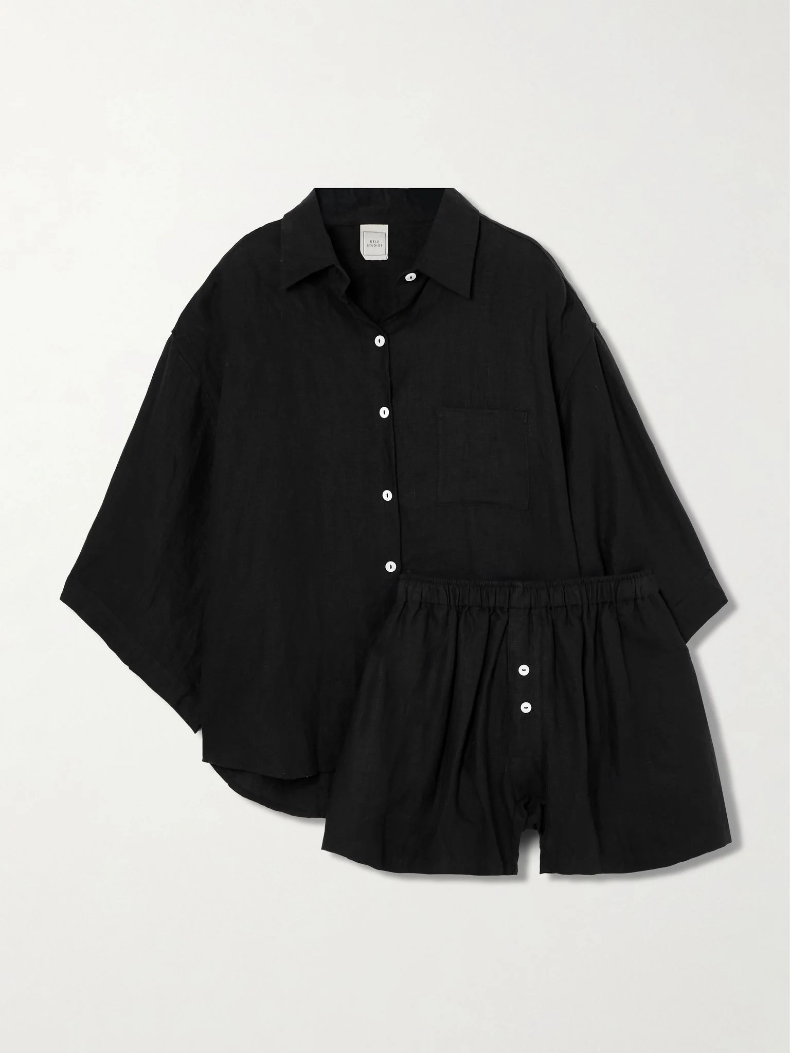 03 linen shirt and shorts set Black - 1