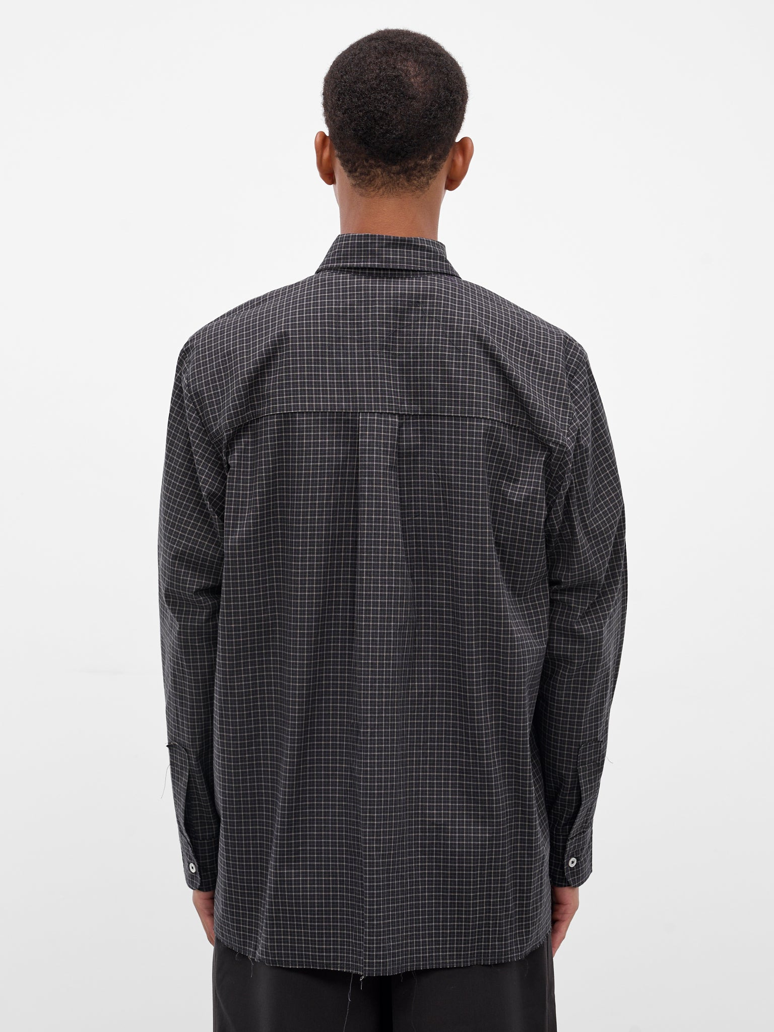 Black Check Raw Hem Shirt - 3