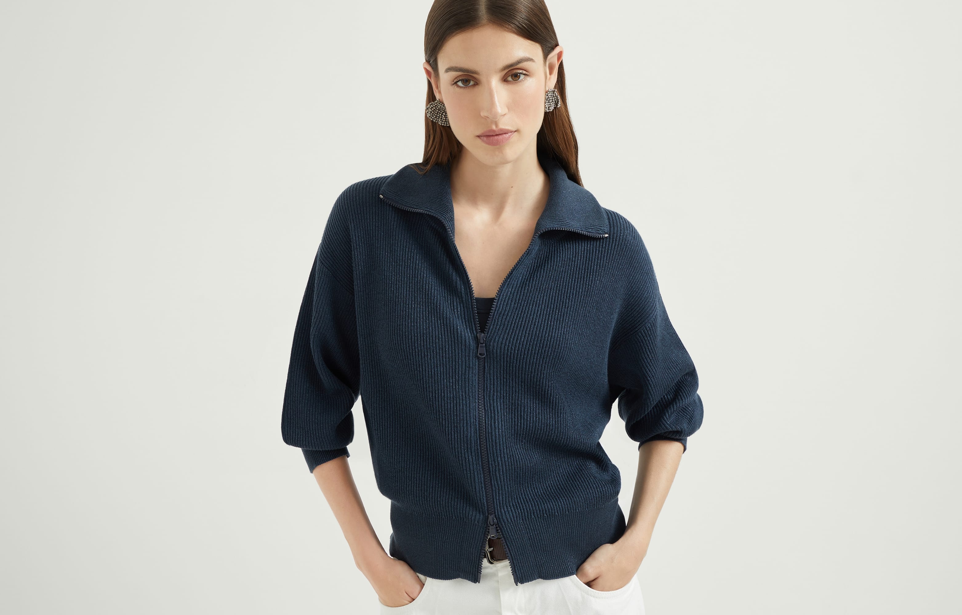 Sparkling cotton vanisé English rib cardigan - 6