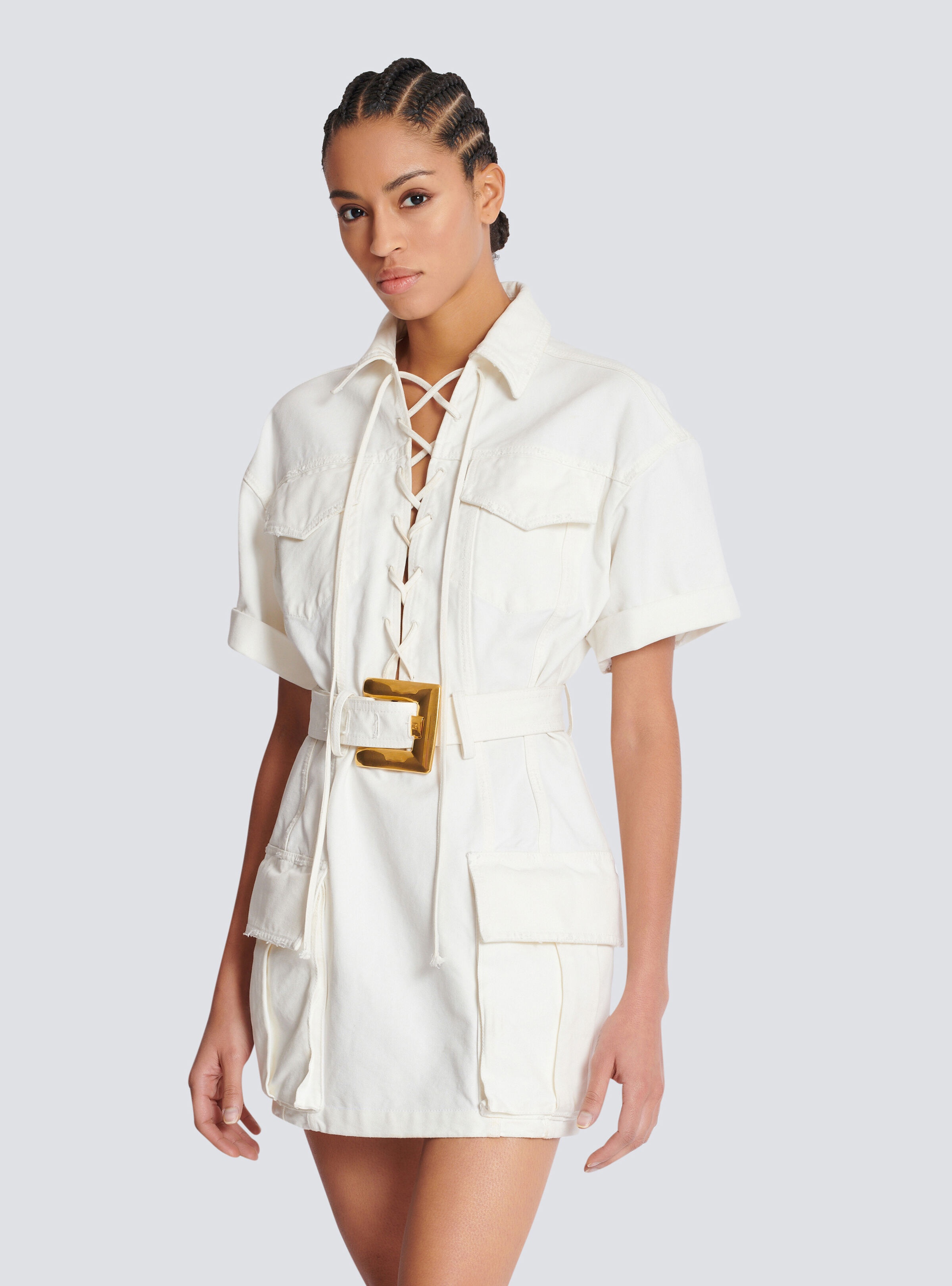 Short lace-up canvas dress - 6
