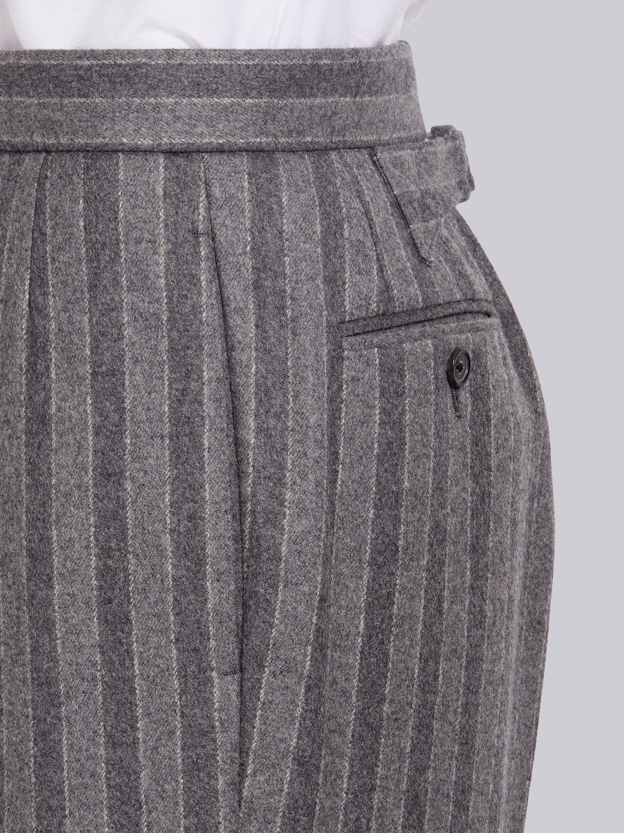 Medium Grey Ground Chalk Stripe Wool Flannel Classic Trouser - 5