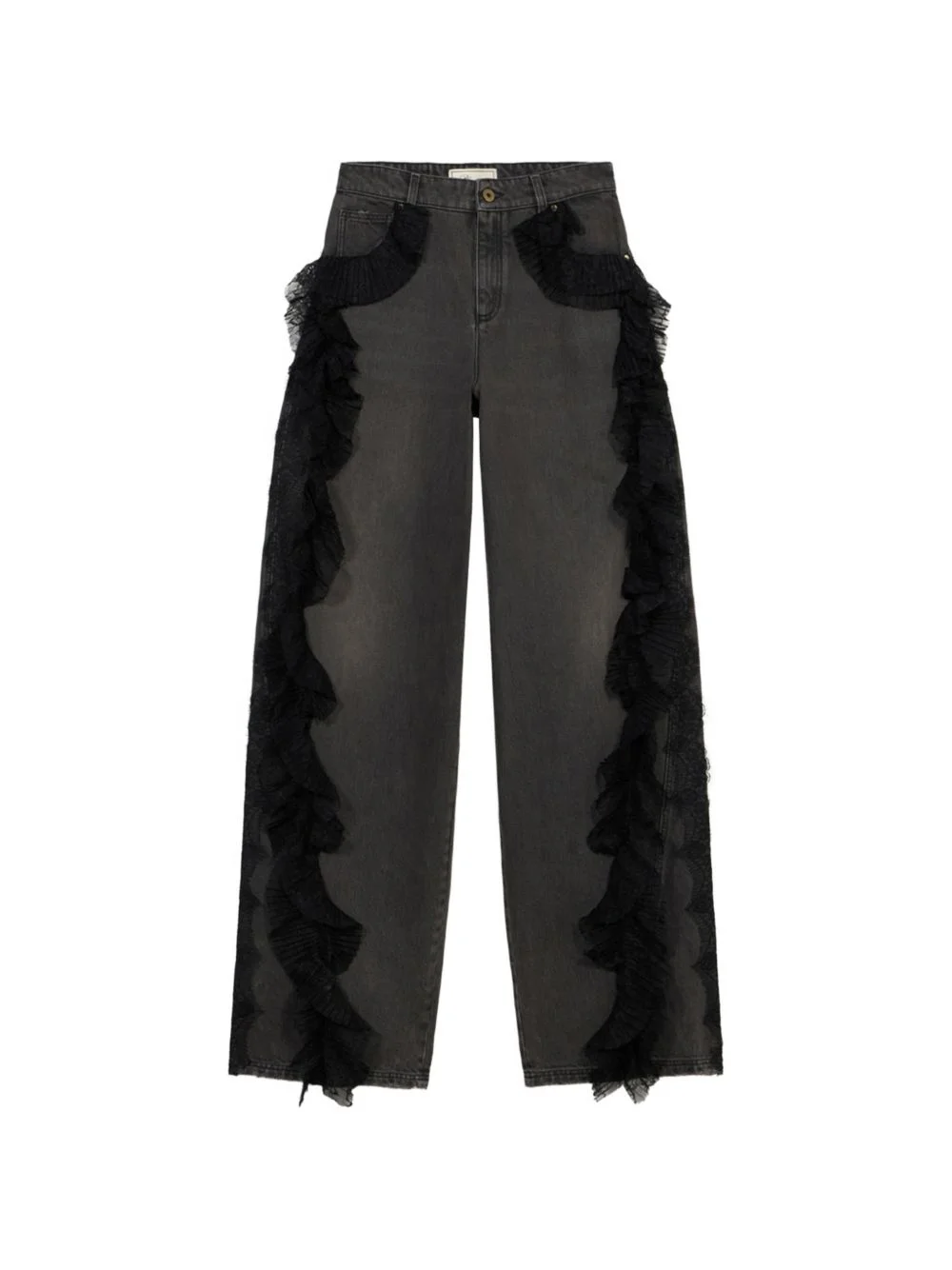 lace-trim ruffled jeans - 1