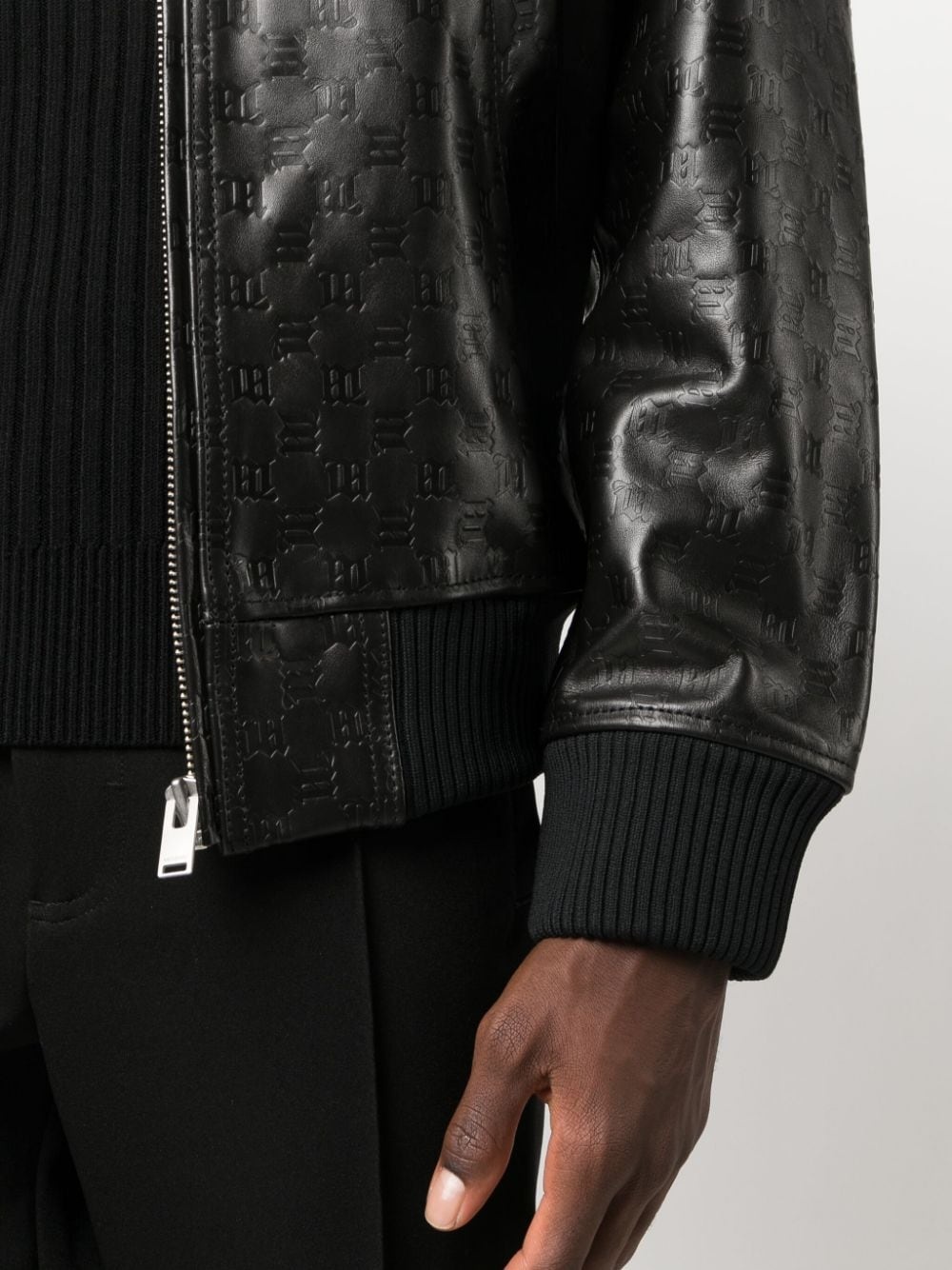 monogram-jacquard leather jacket - 5