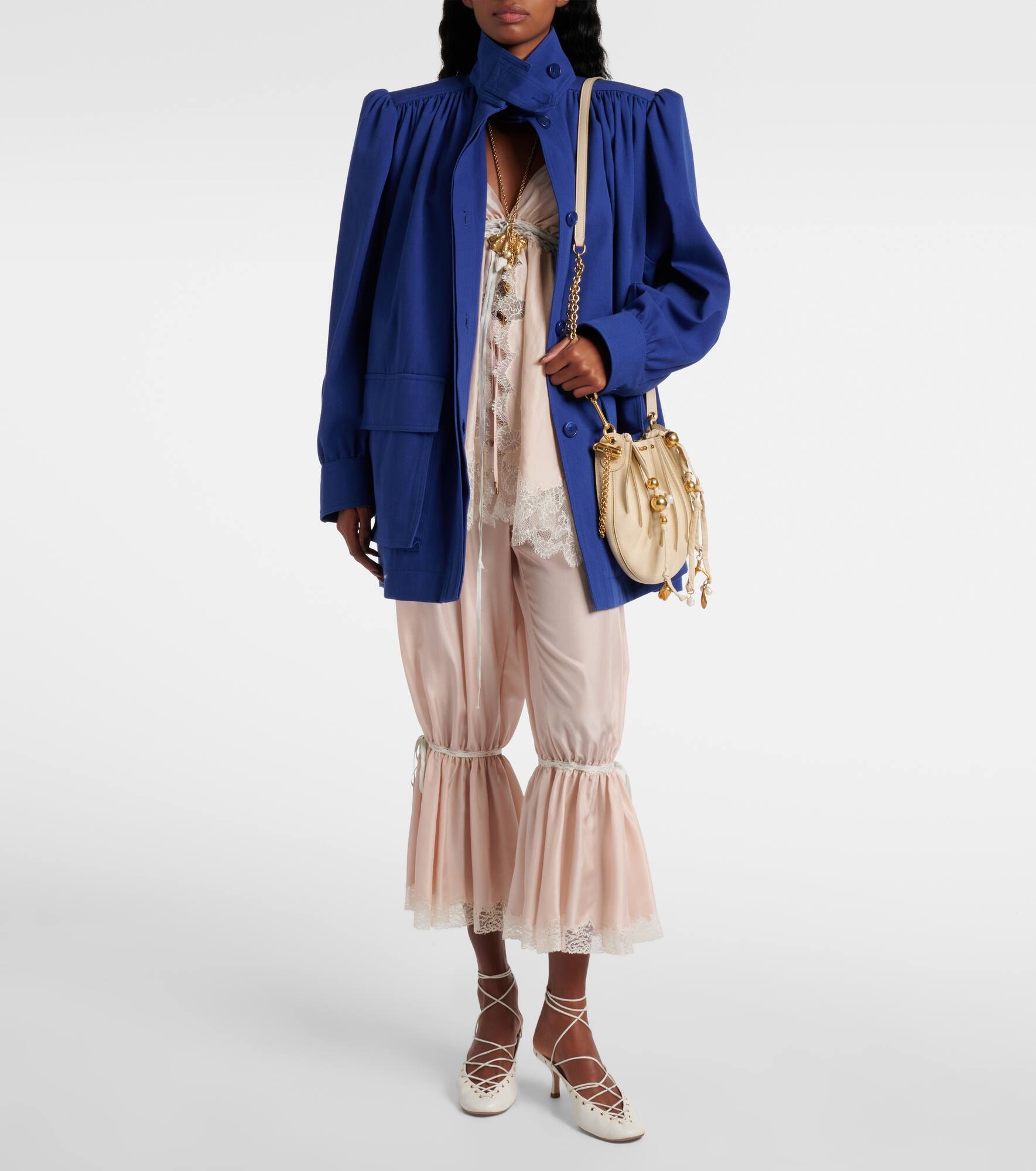 Lace-trimmed silk pongé cropped pants - 2