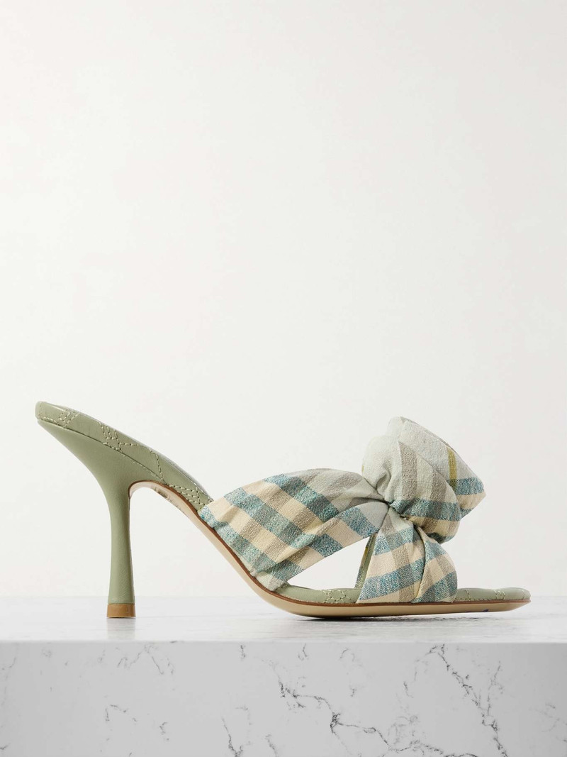 Appliquéd checked stretch-linen mules Ecru - 1