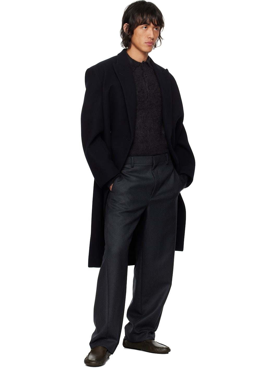 AURALEE Navy Sponge Wool Melton Chesterfield Coat | REVERSIBLE