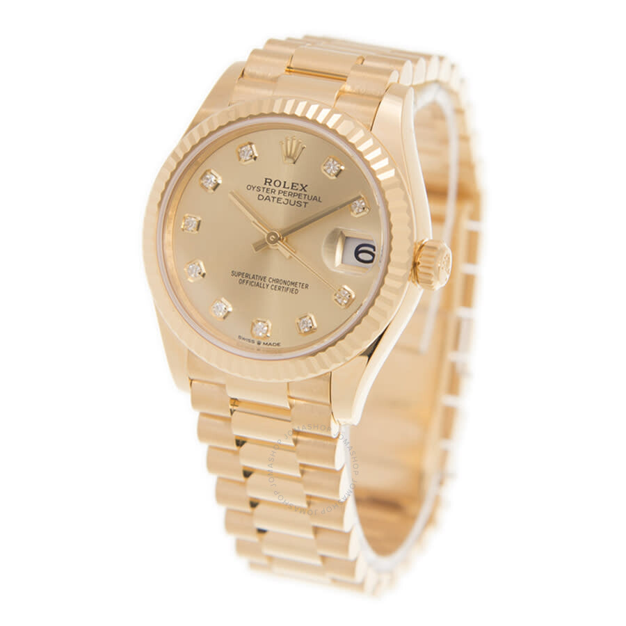 Rolex Datejust 31 Champagne Diamond Dial Ladies 18kt Yellow Gold President Watch 278278CDP - 4