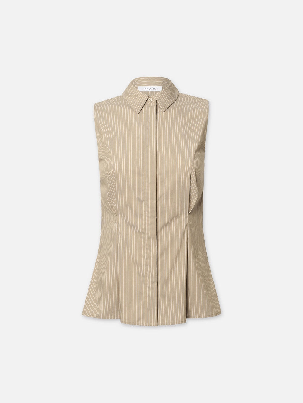 Pleated Sleeveless Shirt in Khaki Multi - 1