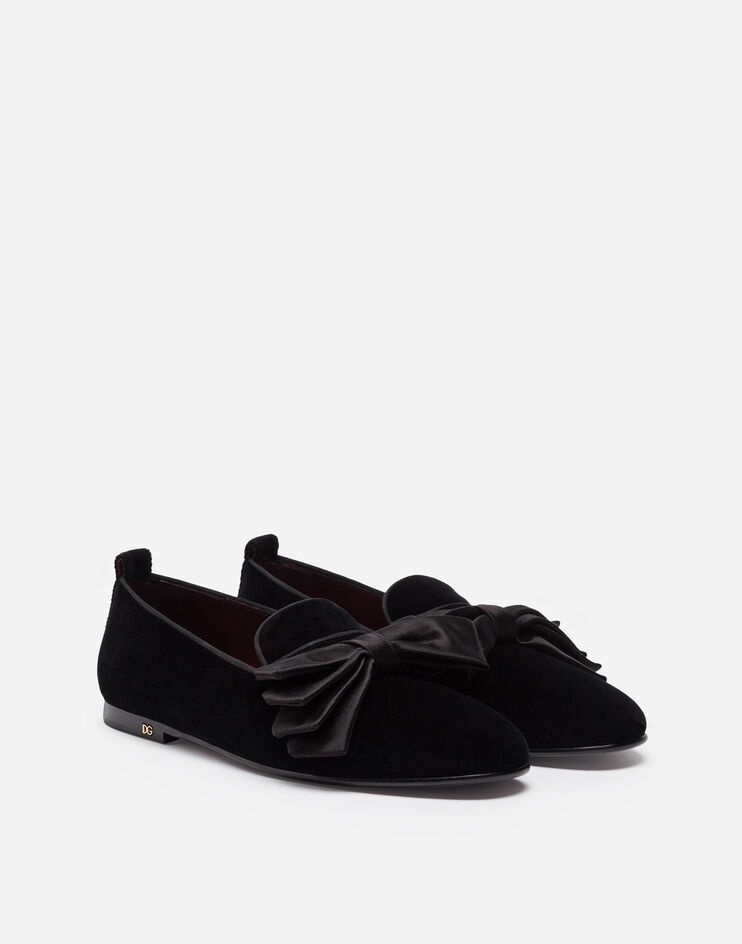 Velvet slippers with satin bow - 2