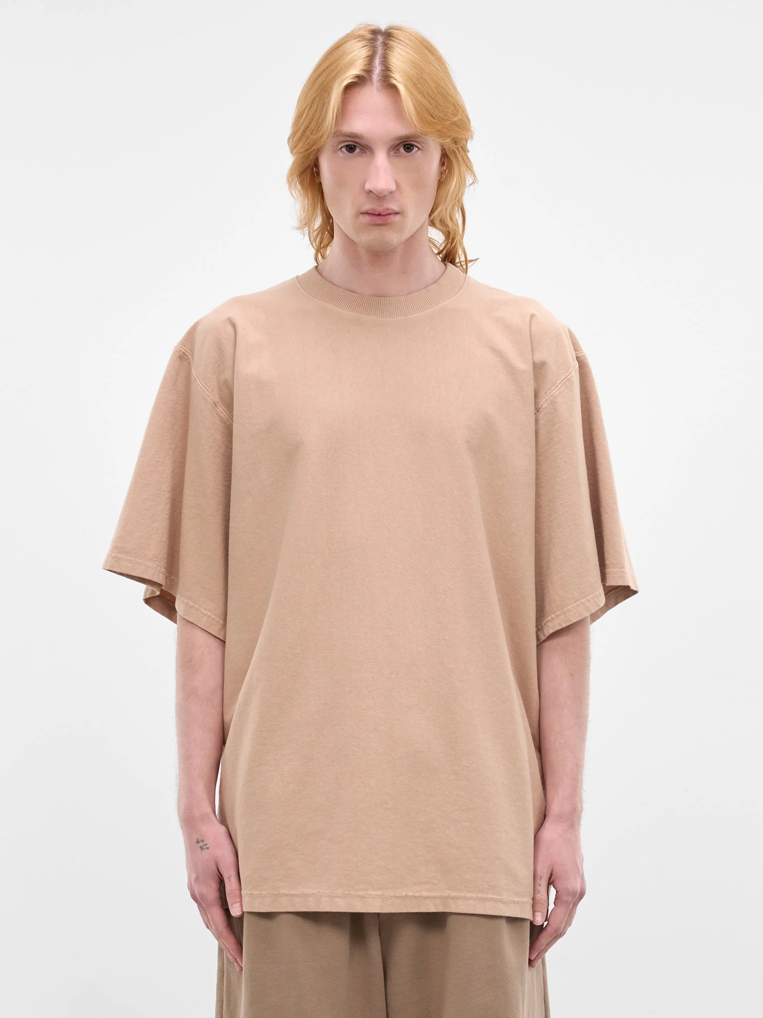 Beige Oversized Embroidered Logo Tee - 1