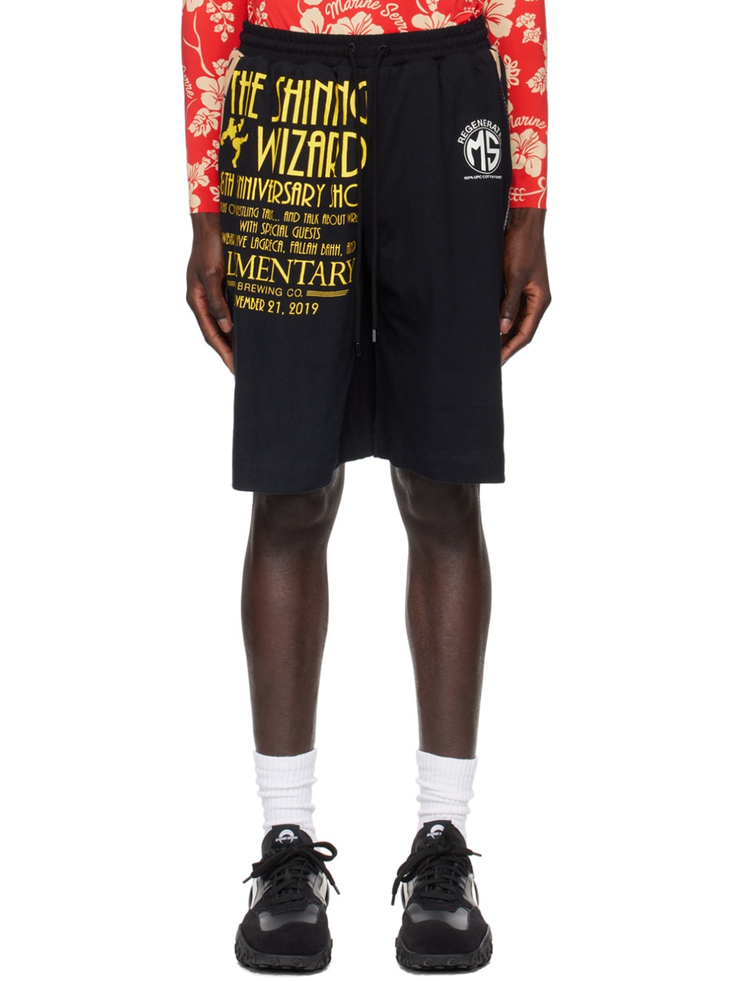 Black Regenerated T-Shirt Shorts - 1