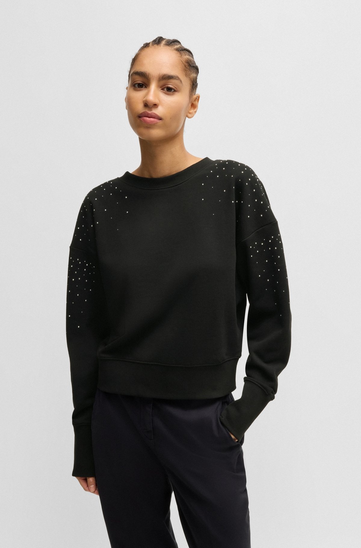EMBELLISHED SWEATSHIRT IN COTTON TERRY WITH RIBBED TRIMS - 2