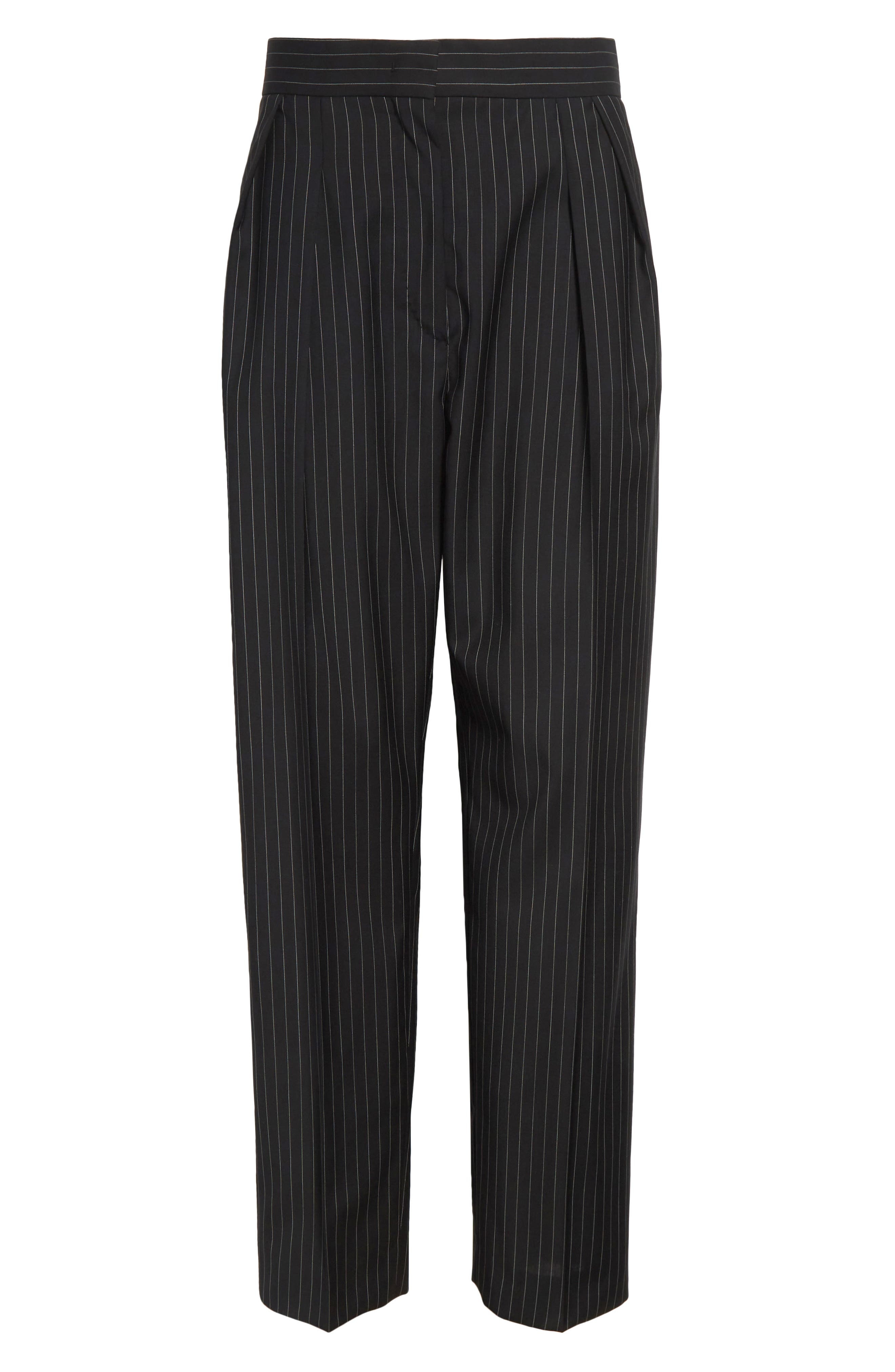 Max Mara Sesamo Pinstripe Wool Straight Leg Pants in Black/White at Nordstrom - 6