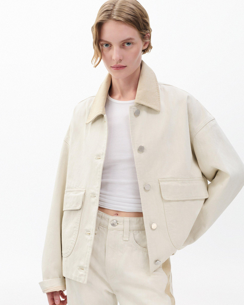 Natalia Denim Jacket Lightweight Rigid in Two-Tone Stone 2