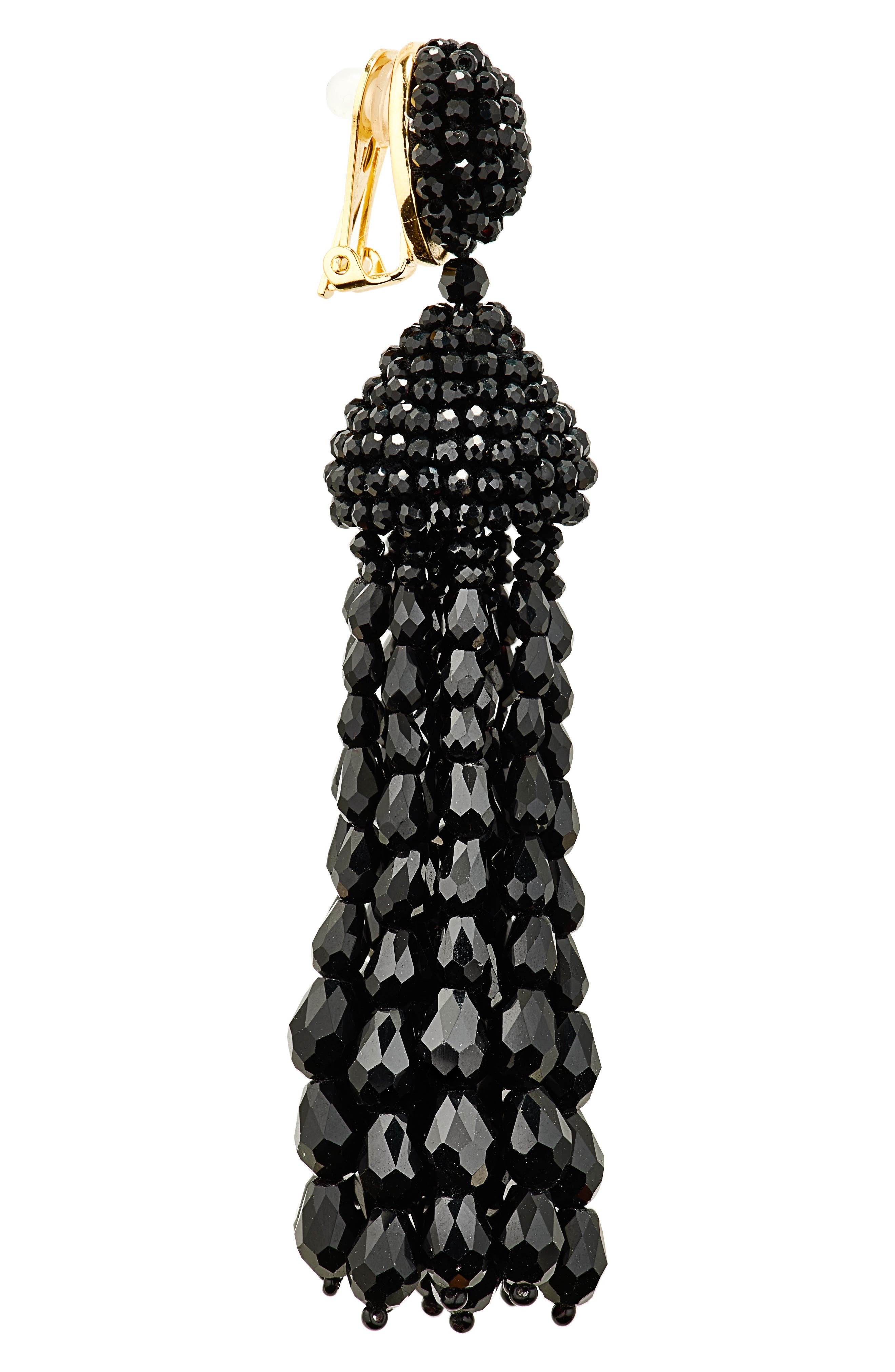 Oscar de la Renta Beaded Chandelier Clip-On Earrings in Black at Nordstrom - 5