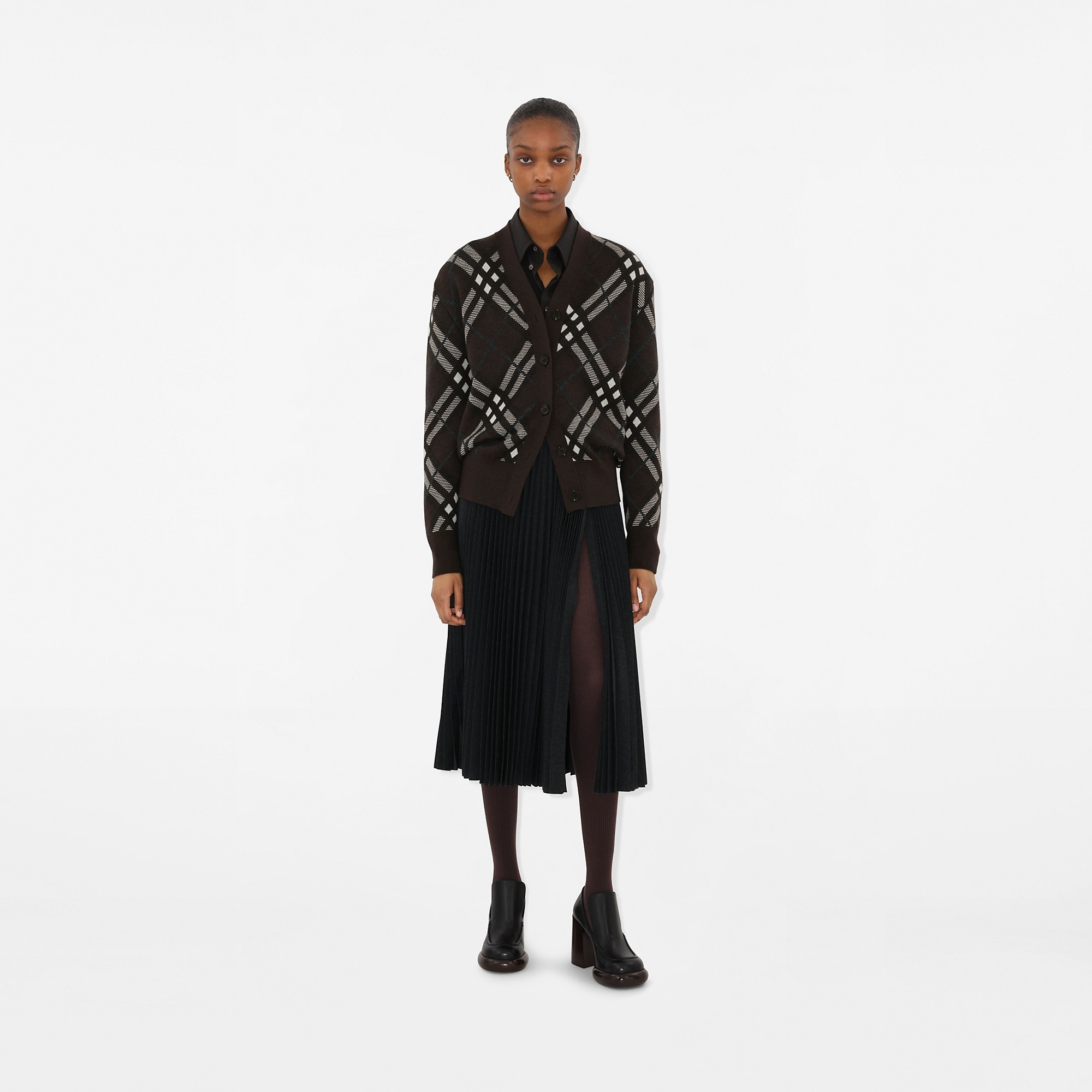 Check Wool Blend Cardigan - 2