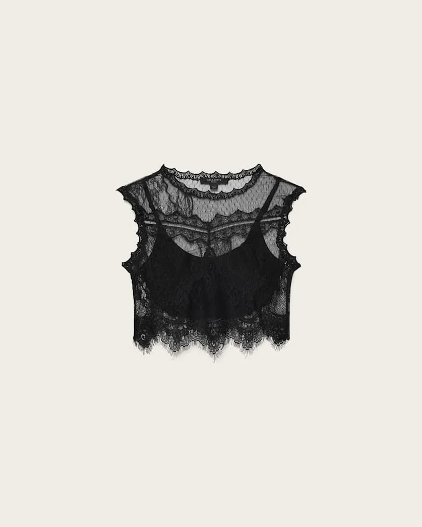 ELIZA SHEER LACE CROPPED TANK TOP - 1