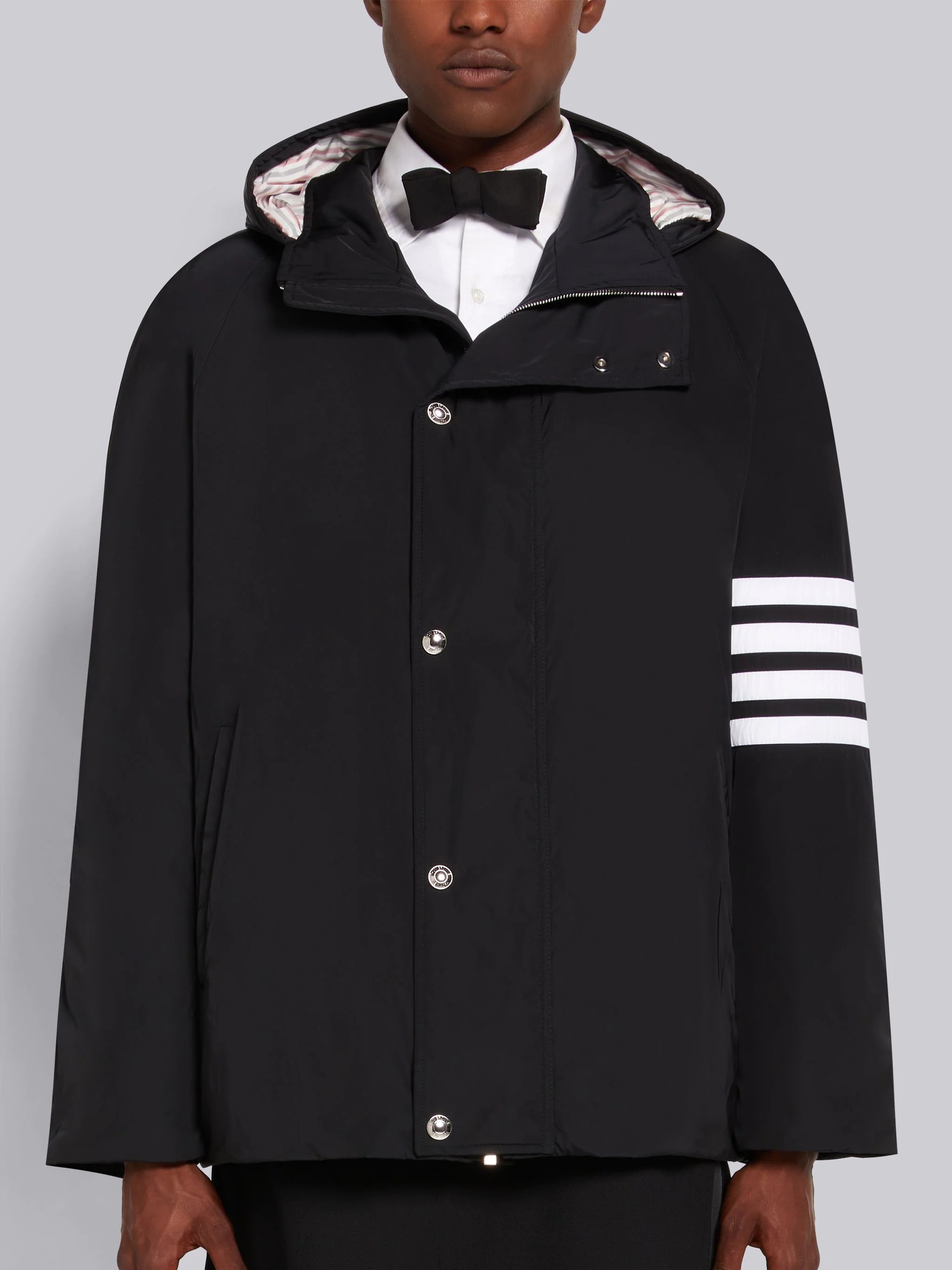 Black Poly Twill 4-Bar Football Sideline Parka - 1