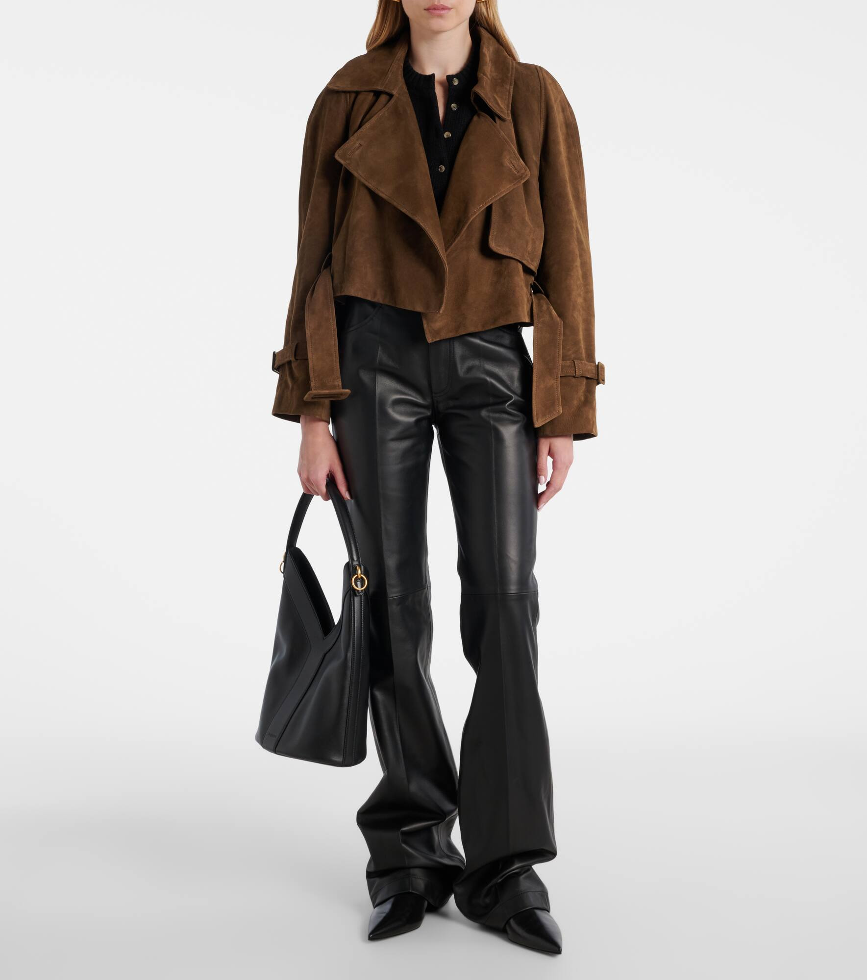 Hatti belted cropped suede trench coat - 2