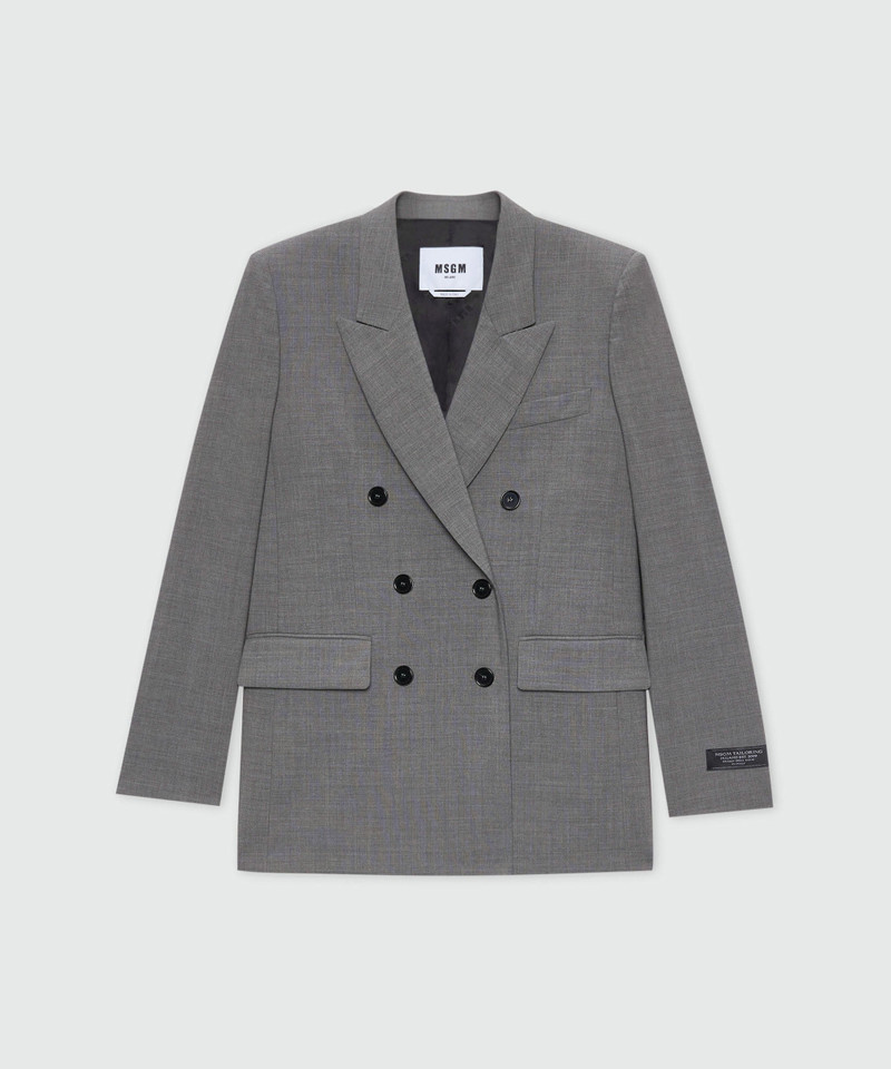 Grey melange double-breasted lightweight wool jacket 1