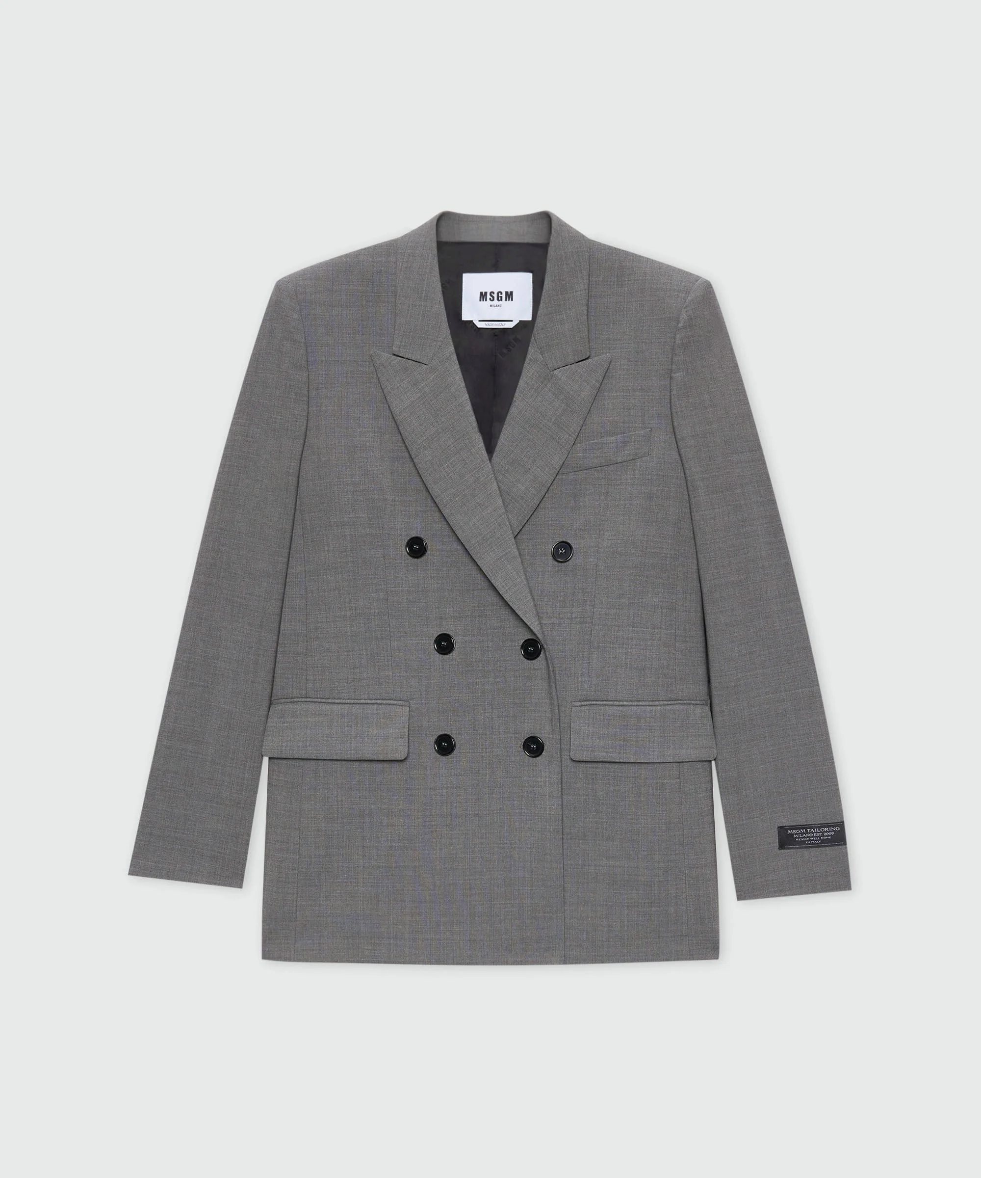 Grey melange double-breasted lightweight wool jacket - 1