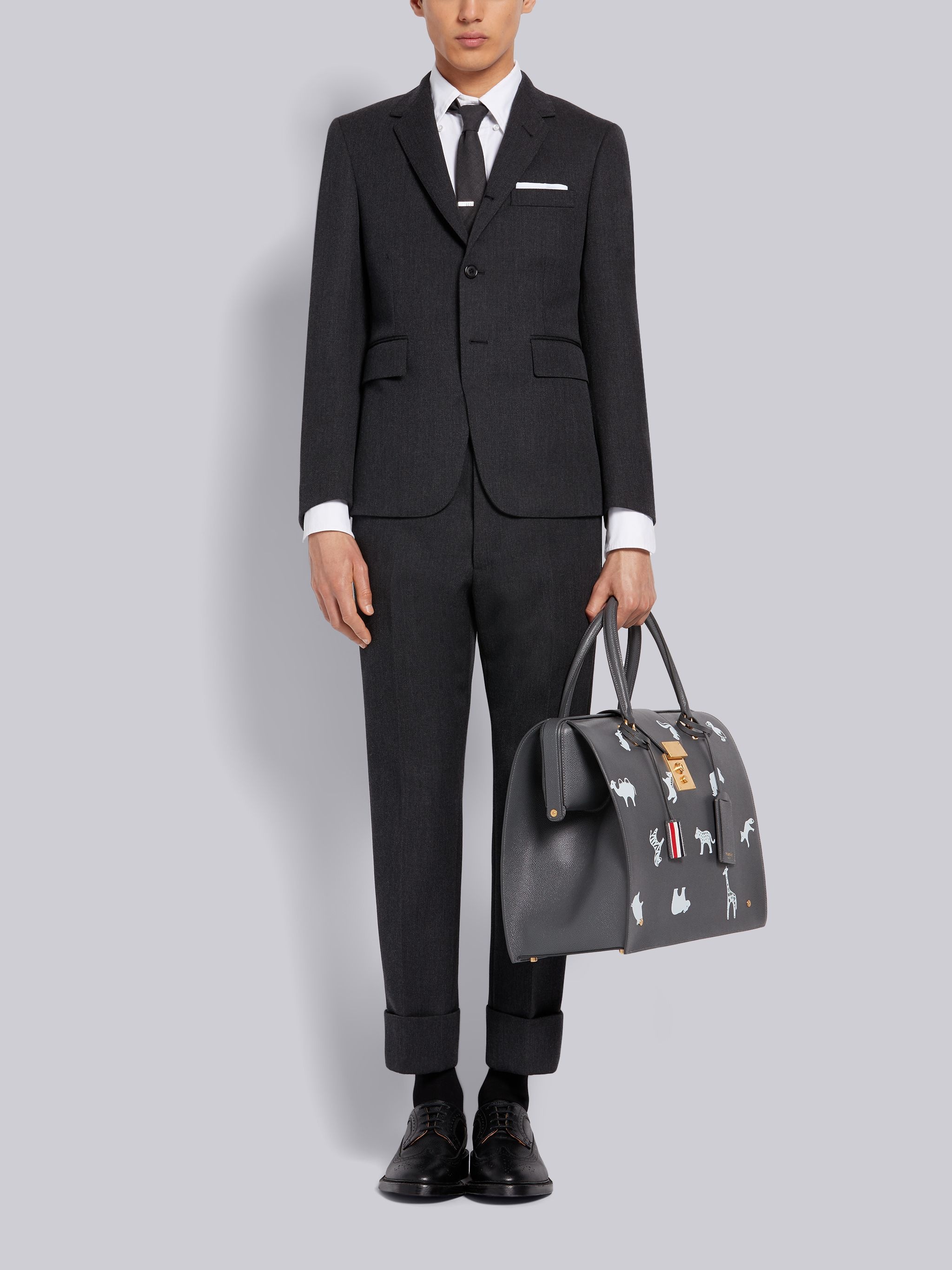 Dark Grey Wool Cavalry Twill Classic Suit - 1