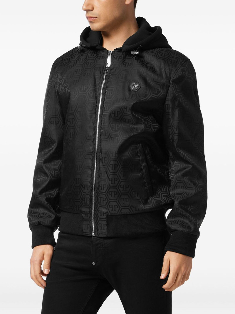 PHILIPP PLEIN logo-pattern hooded bomber jacket outlook