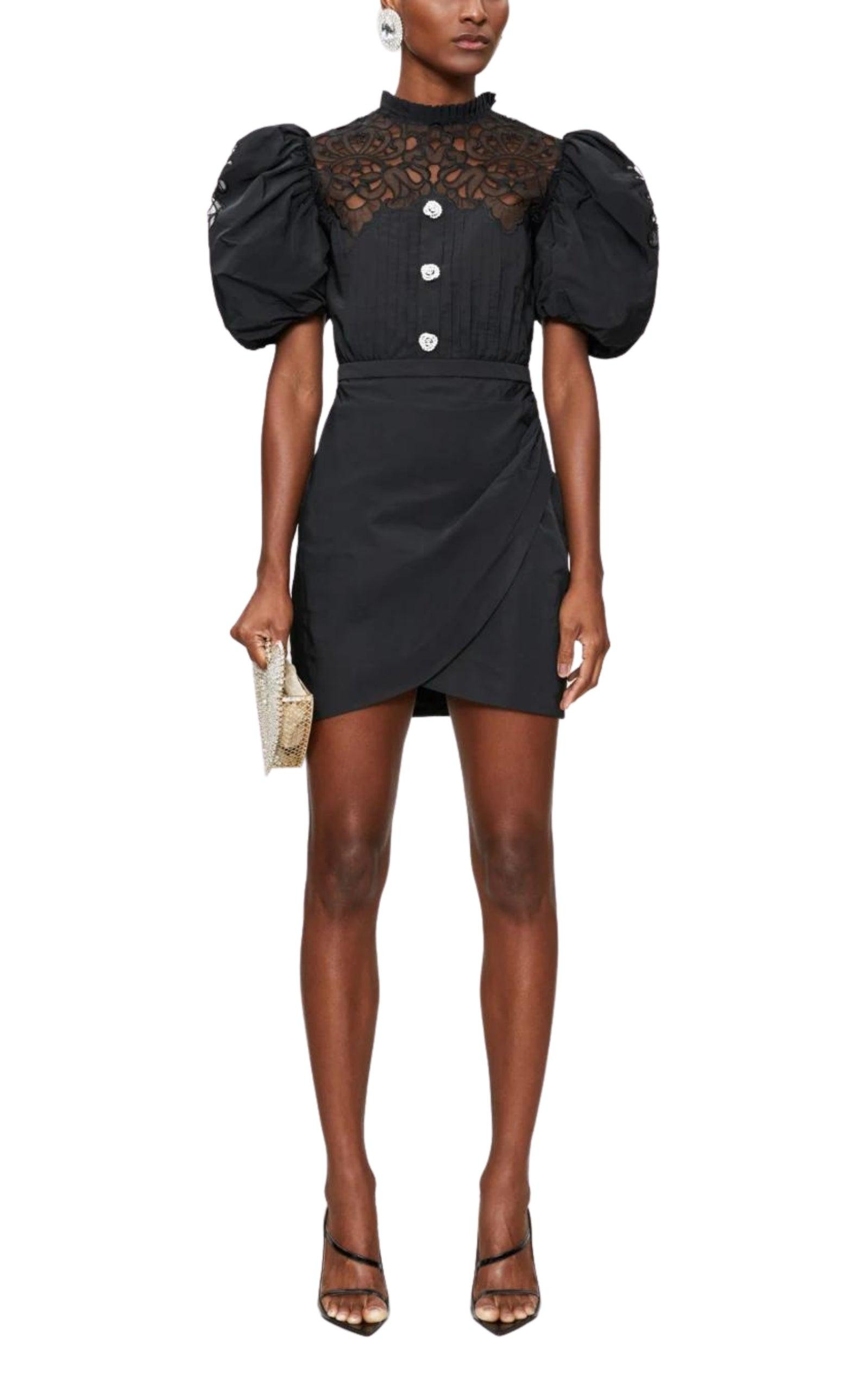 Taffeta  Mini Dress with Lace - 2