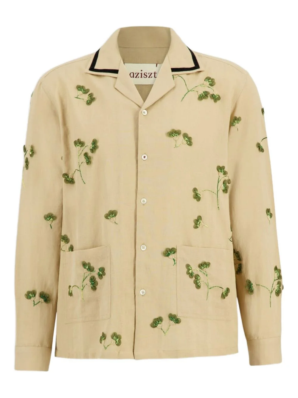 Rust floral-appliqué shirt - 1