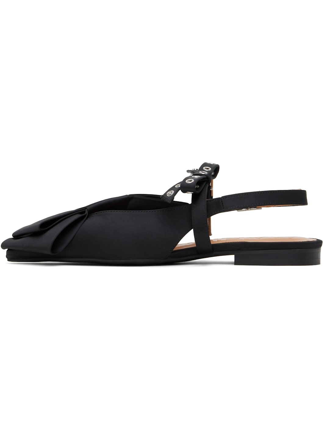 Black Big Bow Slingback Flats - 3