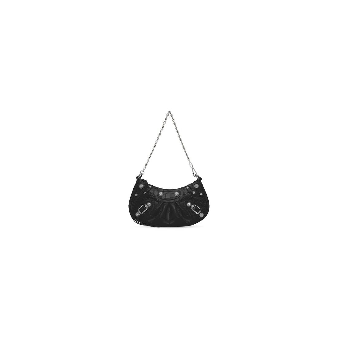 Women's Le Cagole Mini Purse With Chain Crocodile Embossed With Rhinestones in Black - 1