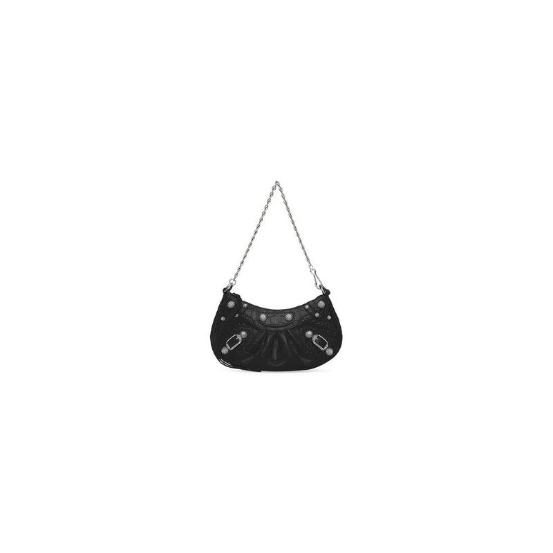 Women's Le Cagole Mini Purse With Chain Crocodile Embossed With Rhinestones in Black - 1