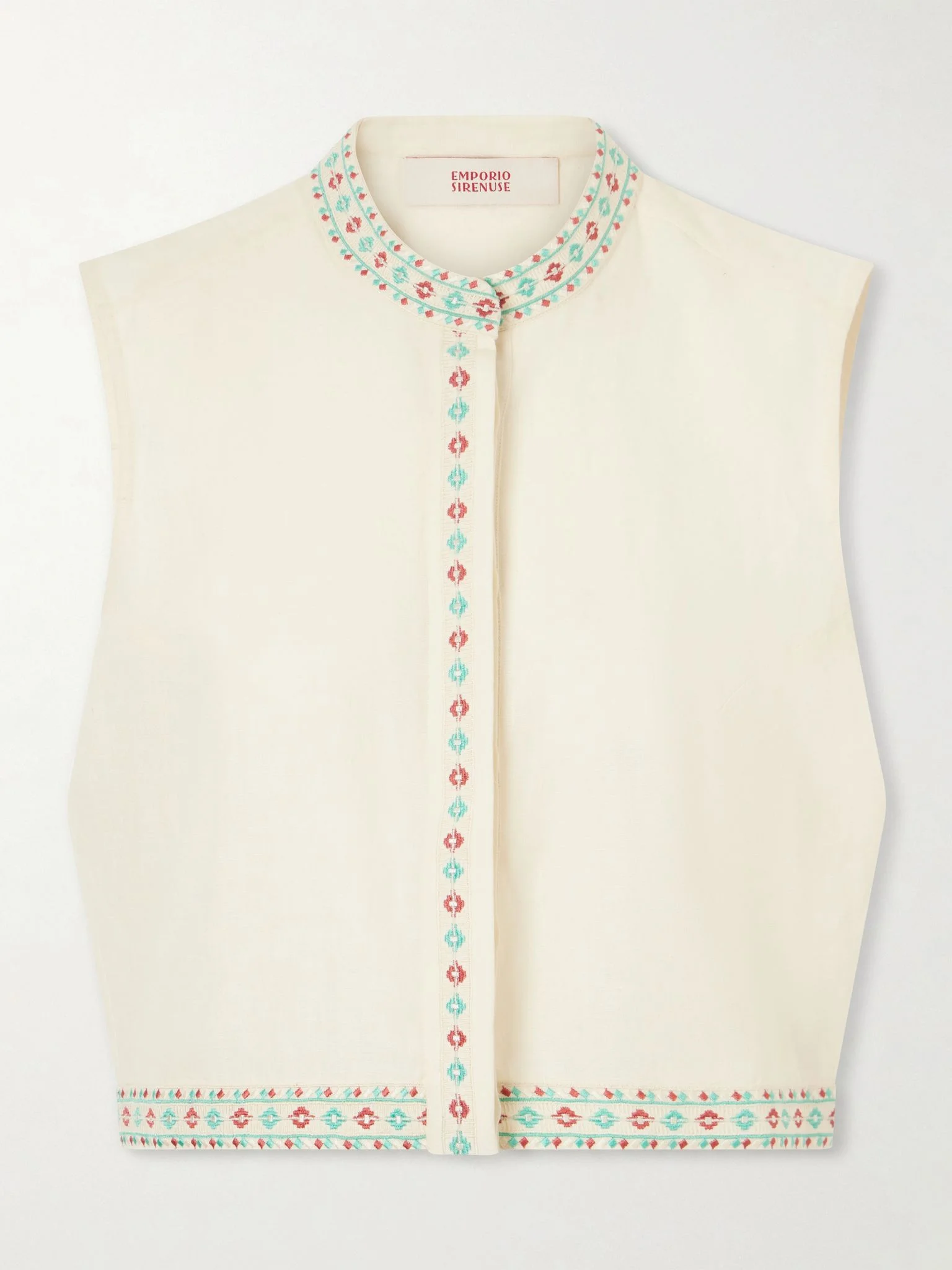 Andorra Astragal Mare embroidered linen and cotton-blend top Cream - 1