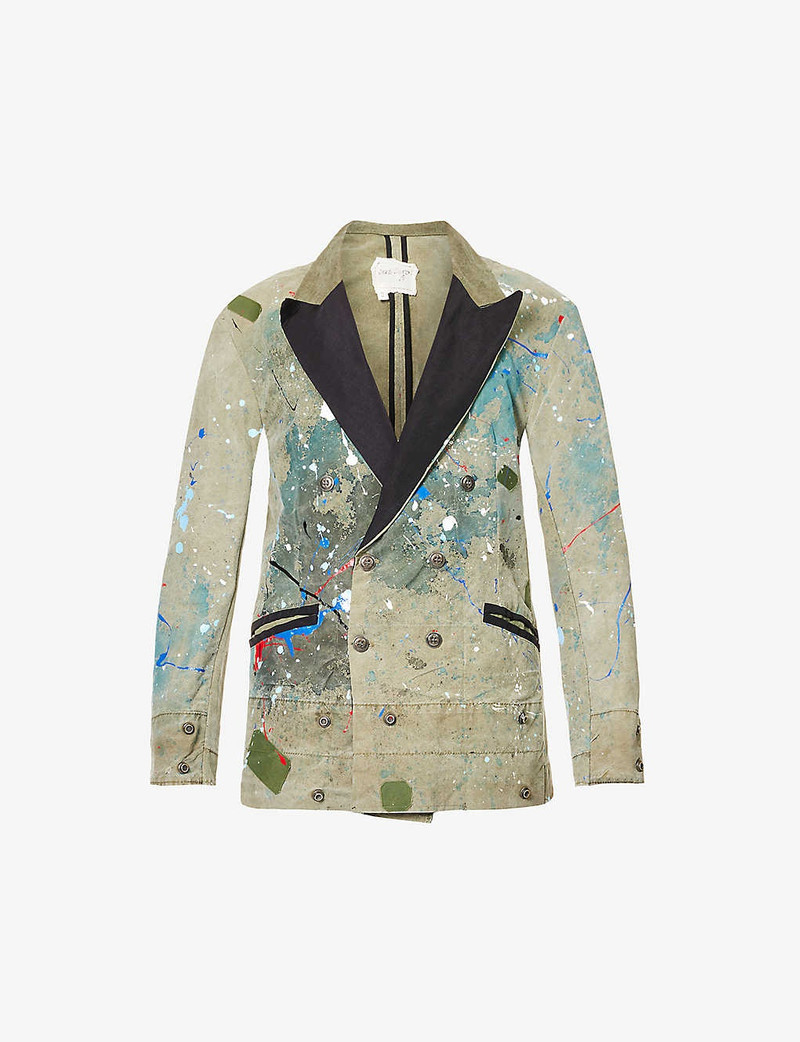 Paint-splattered peak-lapel relaxed-fit cotton-blend blazer 1