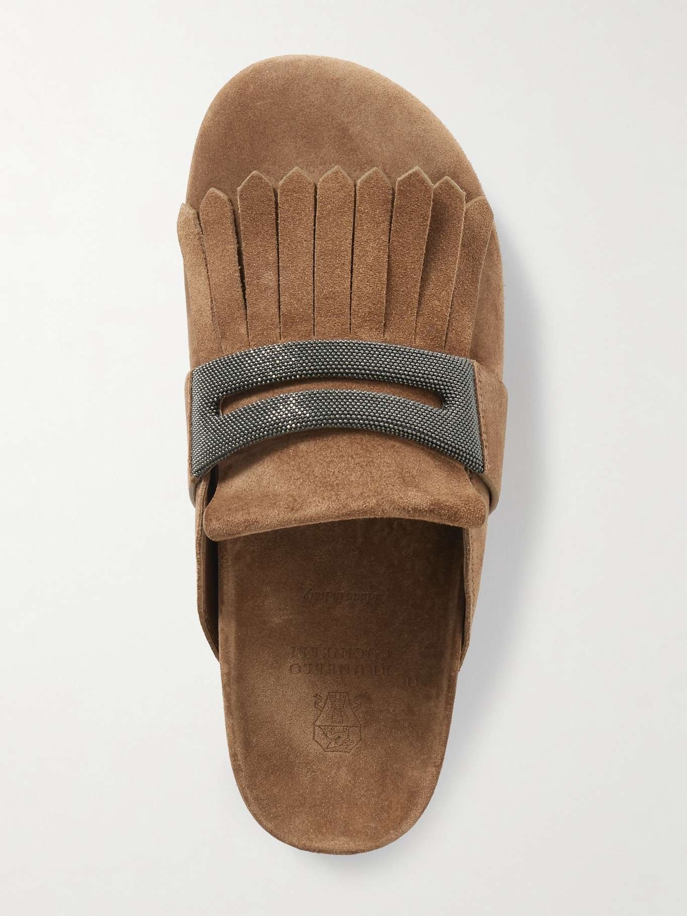 Fussbett bead-embellished fringed suede slippers Brown - 5
