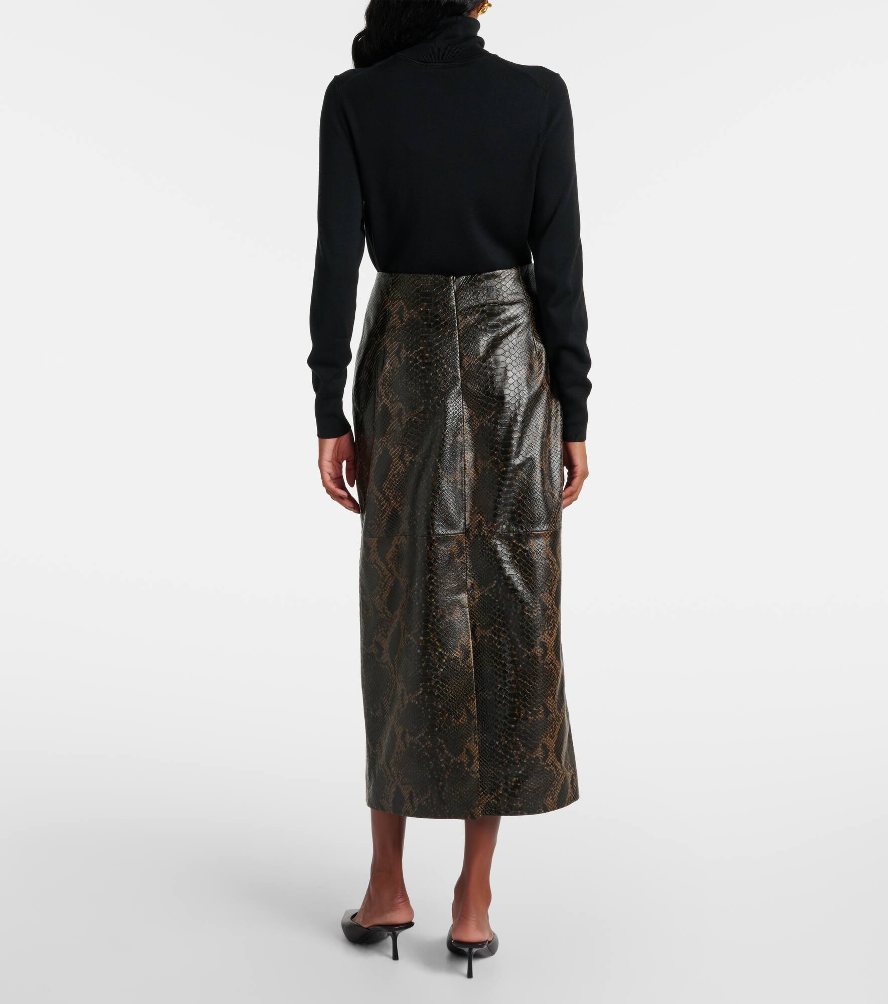 Elyse snake-effect leather maxi skirt - 3