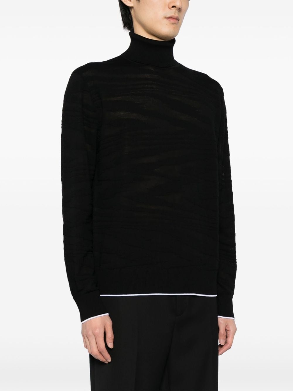 contrast-trim roll-neck jumper - 3