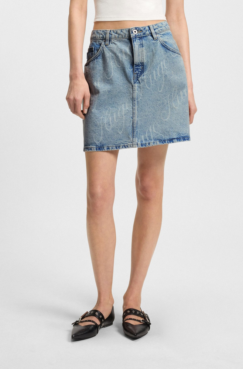 MINI SKIRT IN LOGO-PRINT RIGID DENIM 2