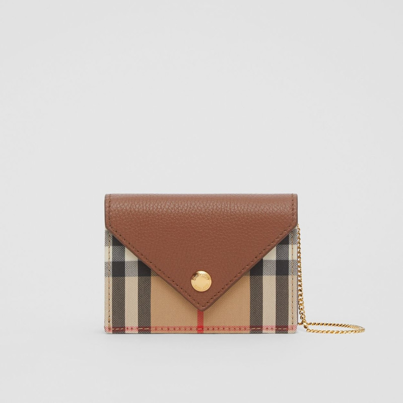 Vintage Check and Leather Card Case with Strap 1