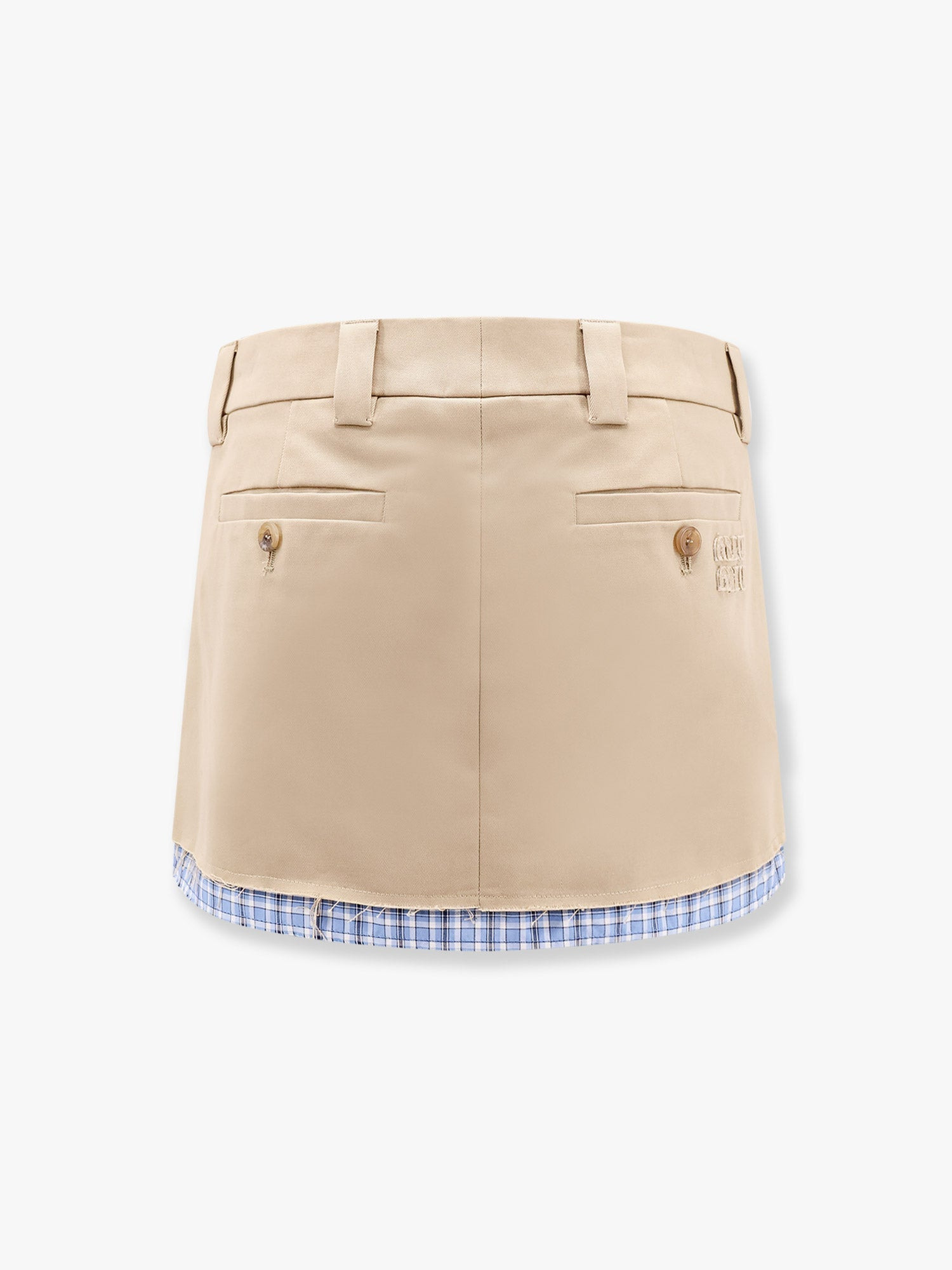 Miu Miu Cotton Skirt With Check Insert On The Bottom - 5